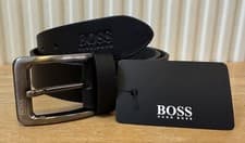 Image of Hugo Boss Black Leather Belt With Metal Buckle 32”34”36”38”40”42”44”46”