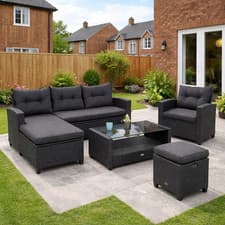 Image of Garden Furniture Set Cambridge Rattan Corner Sofa Table Cushions Grey UK Stock
