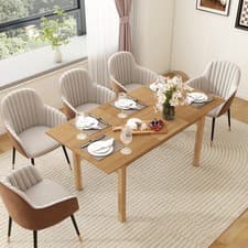 Image of Large Extendable Dining Table Kitchen Desk Wooden Dining Room Space Saving Black
