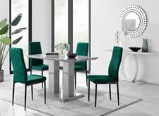 Image of Imperia 4 Grey Dining Table and 4 Velvet Milan Black Leg Chairs