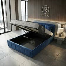 Image of OTTOMAN STORAGE BED PANEL PLUSH VELVET UPHOLSTERED BED FRAME- HEADBOARD