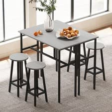 Image of 6-Piece Industrial Bar Table Set, 2 Breakfast Tables with 4 Stools Refurbished