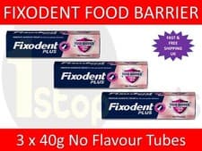 Image of 3x Fixodent Plus (Food Barrier) Denture Adhesive Cream NO FLAVOUR/NEUTRAL - 40g