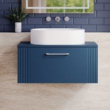 Image of Nuie Deco Wall Hung 1-Drawer Vanity Unit with Worktop 800mm Wide - Satin Blue