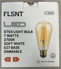 Image of Flsnt E27 LED ST64 Dimmable Amber Glass Edison Bulb 7W Pack of 4 2700K 806lm