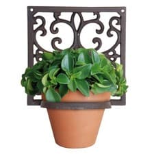 Image of Flower Plant Pot Ring Holder Wall Mounted Hanger Bracket Cast Iron Frame Brown