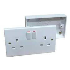 Image of 13A Wall Socket Switched 2 Gang White Twin Double Plug Electrical + 25mm backbox