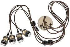 Image of Pendant Light Fitting Quad / Multi Industrial Vintage DIY 4 Drops E27 Fitting UK