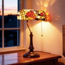 Image of HOMCOM Tiffany-Style Stained Glass Table Lamp, Handcrafted Antique Bedside