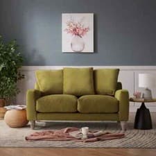 Image of Olive Green Velvet 2 Seater Sofa Deep Scatter Cushions Feather-Filled Seat