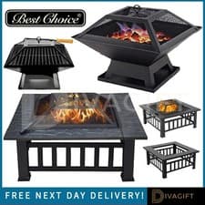 Image of OUTDOOR BBQ FIREPIT SQUARE STOVE HEATER GRILL GARDEN BRAZIER FIRE PIT BARBECUE