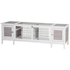 Image of Rabbit Hutch Grey 161x50.5x53.3cm Solid Fir Wood Separable Run w/ Tray with Roof