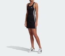 Image of ADIDAS ORIGINALS 3 STRIPES RACER BACK DRESS BLACK BNWT UK 6-20 SALE RRP £30