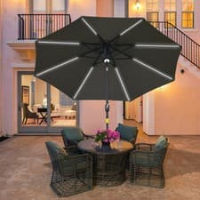 Image of 2.7m Garden Parasol Sun Umbrella with LED Solar Light and Angled Canopy Blue