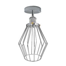 Image of Flush Mount Ceiling Light Chrome Metal 20cm Cage Vintage E27 SemiFlush 10cm Rose