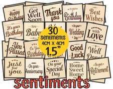 Image of 30 x MIXED MESSAGES SENTIMENTS Vintage Browns *SMALL* Card Toppers 4cm (1.5”)