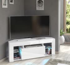 Image of Corner TV Unit Stand 125cm White Gloss &Matt Led Lights Milano 05