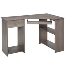 Image of HOMCOM L-Shaped Corner Computer Desk w/ 2 Shelves Worktop Keyboard Tray Grey