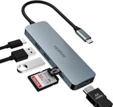Image of 6 in 1 USB-C hub adapter USB 3.0 5Gbps Type A, SD/Micro SD, HDMI, PD 100W 4K