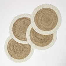 Image of Handwoven Natural Jute Placemats Set of 4 with Cream Braided Edge, Non-Slip Back