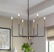Image of Black & Gold Modern Farmhouse Chandelier, Candle Pendant Light 6 Lights