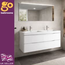 Image of 1200mm White Gloss Bathroom Vanity Unit Wall Hung 2 Drawer with Resin Basin Sink