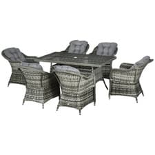 Image of Outsunny 7 Pieces Rattan Dining Sets w/ Tempered Glass Umbrella Hole Table