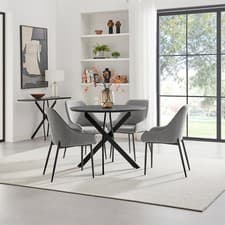 Image of Novara 100cm Black Top Black Leg Round Dining Table & 4 Beaumont Chairs