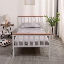 Image of SINGLE BED PINE FRAME 3FT WHITE & OAK WOODEN SHAKER STYLE BEDROOM FURNITURE