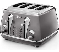 Image of De’Longhi CTOT4003.GY Icona Metallics 4 Slice Toaster Defrost Function 1800W