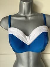 Image of Panache Portofino Petrol Blue And White Bikini Top Sz 32E Bnwt