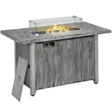 Image of Outsunny Fire Pit Table with 50,000 BTU Burner, Cover, Glass Screen, Grey