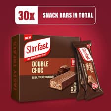 Image of SlimFast Snack Bar, Low Calorie Snack, Choc Double Choc Flavour, 30 x 26 g UK
