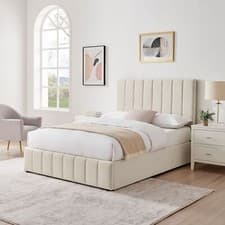 Image of Leo Cream Velvet Fabric Ottoman Storage Bed Frame Double & King Size