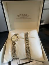 Image of Rotary Women's Gold-Tone Quartz Watch & Bracelet Set LB77895/BR/03 Boxed