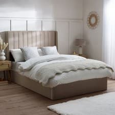 Image of Harper Warm Stone Velvet Winged Ottoman Storage Bed