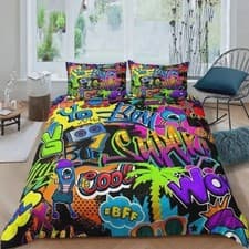 Image of Hippie Graffiti Theme Wall Urban Street Art Bed cover Duvet Cover Bedding Set