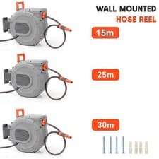 Image of 15/25/30m Garden Patio Hose Reel Wall Mounted Retractable Auto Rewind Pipe 180°