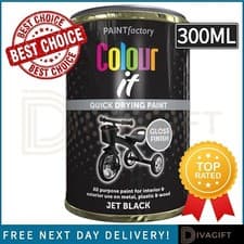 Image of JET BLACK GLOSS FINISH PAINT 300ML QUICK DRYING ALL PURPOSE INTERIOR EXTERIOR