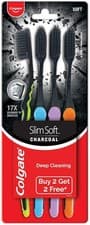 Image of Colgate Slim Soft Charcoal Manual Toothbrush Soft Bristles Adults Pack of 3