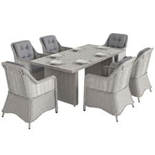 Image of Outsunny 6 Seater Rattan Dining Set with Glass Top Table and Cushions, Grey