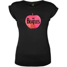 Image of The Beatles T Shirt Apple Foiled Logo Official Womens New Black Skinny Fit