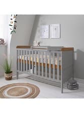 Image of Cot Bed Bundle with Cot Top Changer & Mattress – Dove Grey & Oak