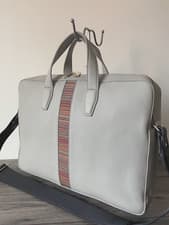 Image of PAUL SMITH GREY LEATHER FOLIO MESSENGER BAG MULTISTRIPE INSERT RETAIL €675 BNWT