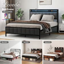 Image of Levede Bed Frame Metal Platform with Headboard Heavy Duty Home Furniture Storage