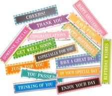 Image of MIXED MESSAGES Sentiments/Banners COLOURFUL PATTERNS Hand Made Card Toppers