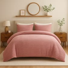 Image of Fleece Bedding Set Teddy Ribbed Duvet Quilt Cover with Pillowcase Warm Fluffy