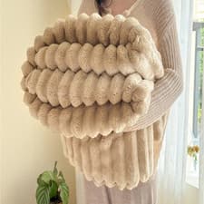 Image of LARGE STRIPES BLANKET FLANNEL PLUSH SOFT WARM BLANKET SOFA BED SLEEPING NEW