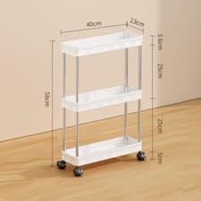 Image of Slim 3/4 Tier Rack Trolley on Wheels Roll Cart Kitchen Storage Shelf Organiser
