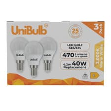 Image of UniBulb E14 Golf Ball Bulb 4.2W 470lm Replaces 40W 3000K Warm White 25yr Life